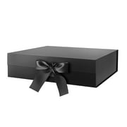 PKGSMART Large Gift Box with Ribbon, Black Gift Box with Magnetic Lid for Mother's Day, 13x9.7x3.4 inches