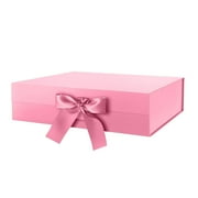 PKGSMART Large Gift Box with Ribbon, Pink Gift Box with Magnetic Lid for All Occasions, 13x9.7x3.4 inches