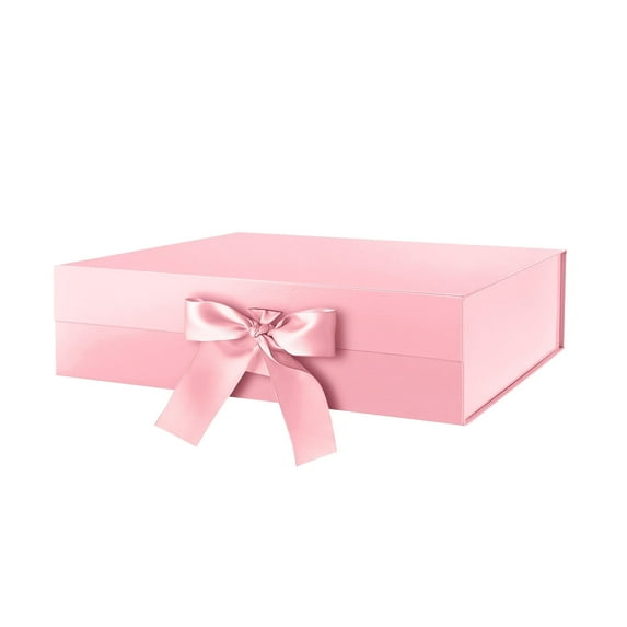 PKGSMART Large Gift Box with Ribbon, Valentine's Day Pink Gift Box with Magnetic Lid for Mother's Day, 13.5x9x4.1 inches