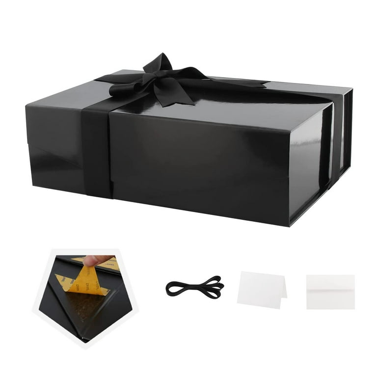 Stockroom Plus 50 Pack Kraft Black Paper Gift Boxes, Bulk Set with Ribbon &  Stickers (3x3x3 In)