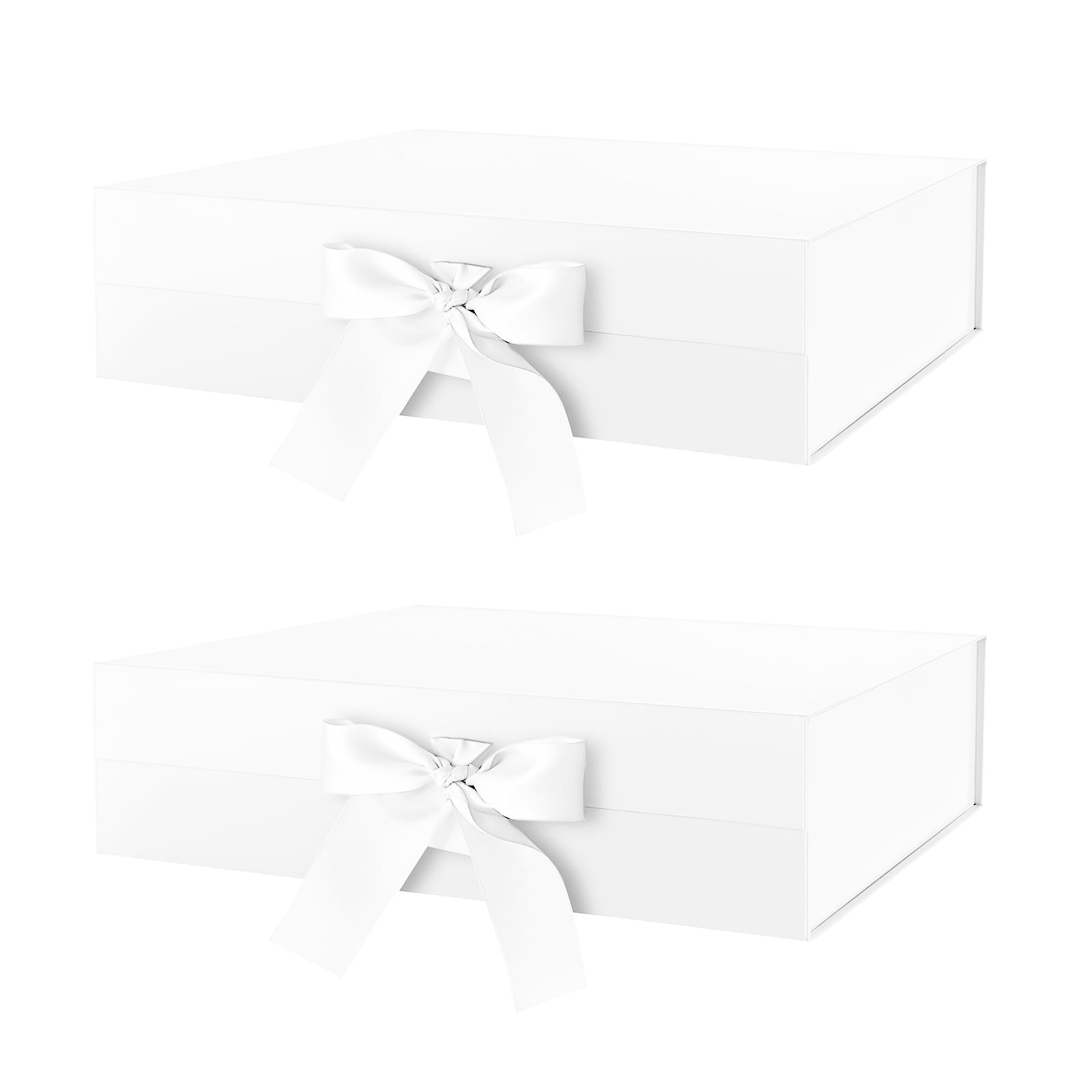 PKGSMART Large Gift Boxes with Ribbons, 2 White Gift Boxes with