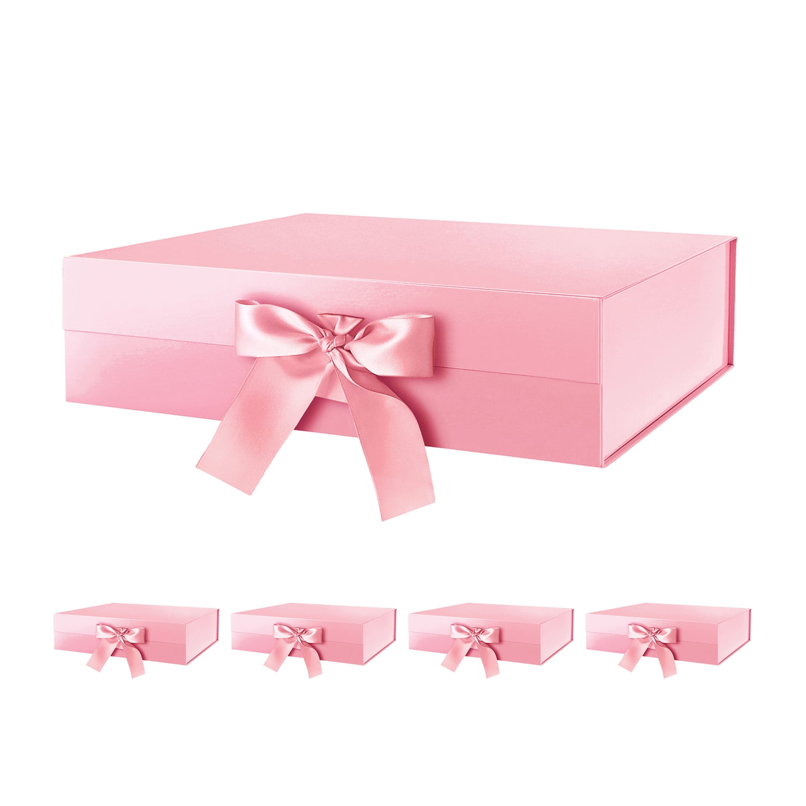 PKGSMART Large Gift Boxes with Ribbons 5 Pink Gift Boxes with Magnetic Lids 13.5x9x4.1 inches