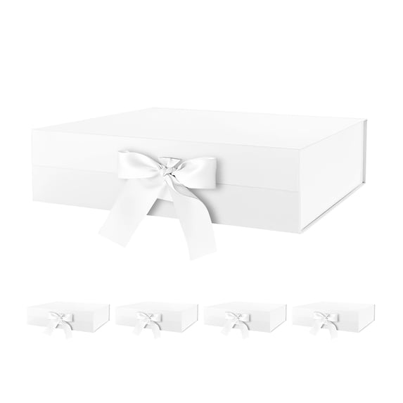 PKGSMART Large Gift Boxes with Ribbons, 5 White Gift Boxes with Magnetic Lids, 13.5x9x4.1 inches