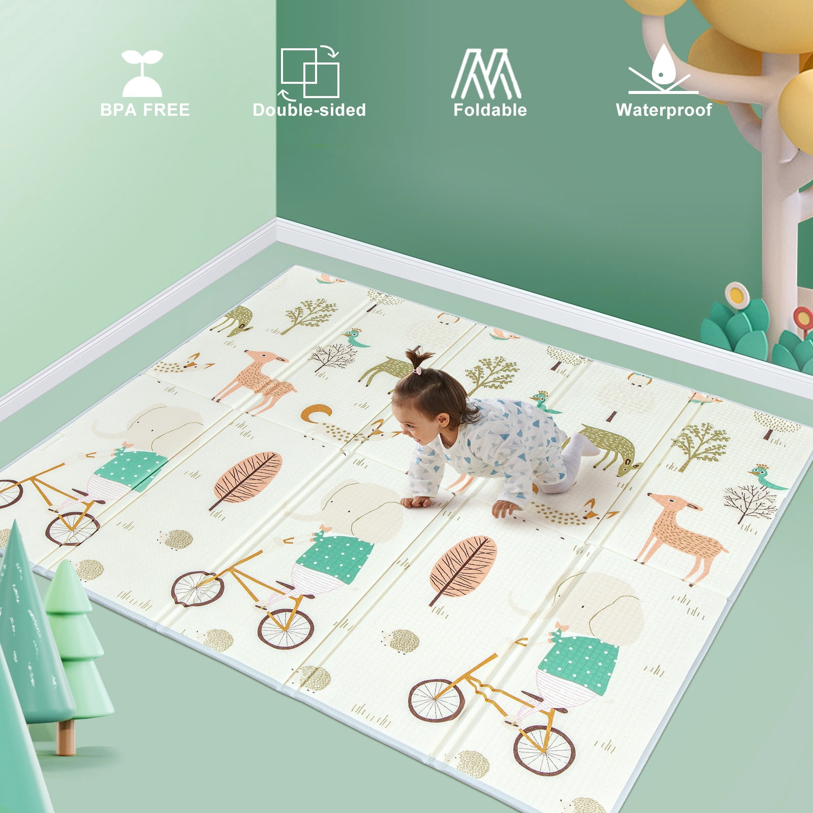PKINOICY XL Waterproof Portable Foldable Playmat, 79x71in Thick Foam Mat for Babies, Ideal for