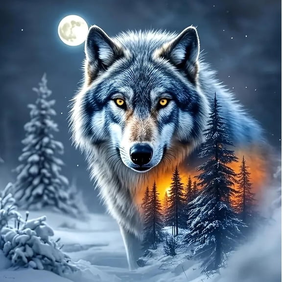 PKLZQSH Wolf Diamond Art Kits for Adults Wolf, Full Drill Round Rhinestone Diamond Painting Kit Animals, DIY Cross Stitch Embroidery Canvas for Crafts Home Wall Decor 12X12inches