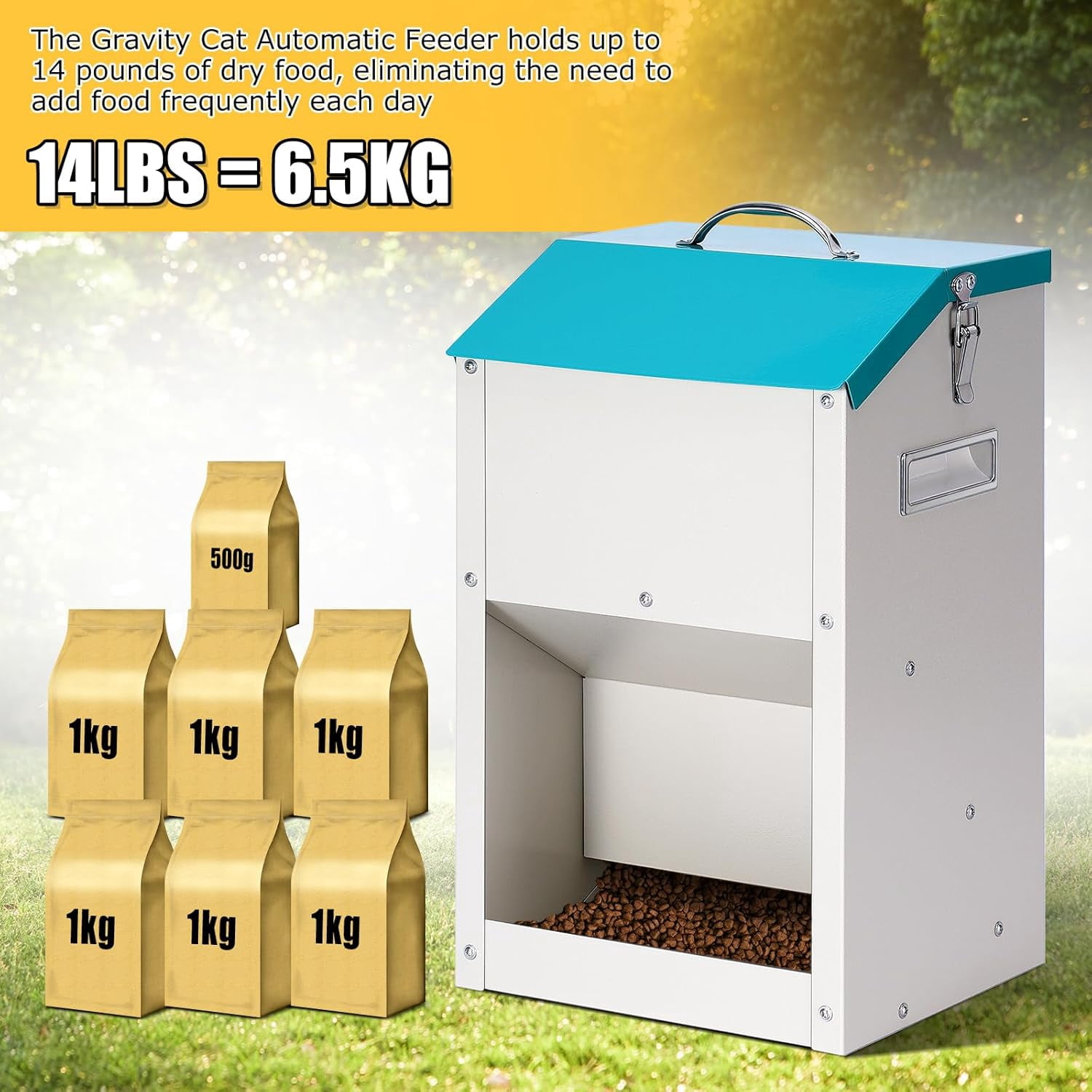 PKNBZN Gravity Cat Feeder with Lid, Metal Automatic Feeder for Cats Dogs Rabbits