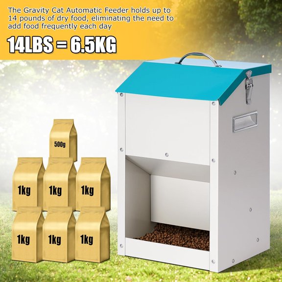 PKNBZN Gravity Cat Feeder with Lid, Metal Automatic Feeder for Cats Dogs Rabbits