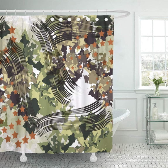 PKNMT Abstract Camo Design Camouflage Ink Waves and Watercolor Effect and Aloha Anit Bathroom Shower Curtains 60x72 inch