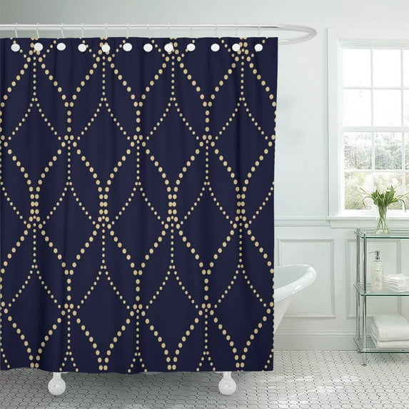 PKNMT Abstract Geometric Pattern by The Points Gold and Black Polyester Shower Curtain 60x72 inches