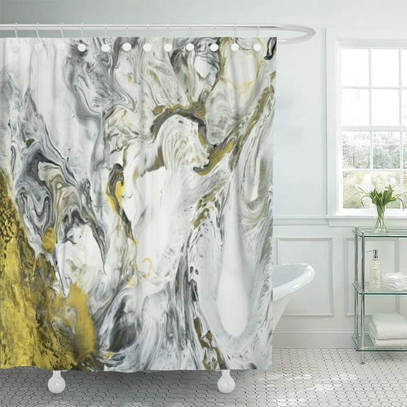 PKNMT Abstract Hand Black and White with Gold Close up Fragment of Painting on Canvas Bathroom Shower Curtain 66x72 inch