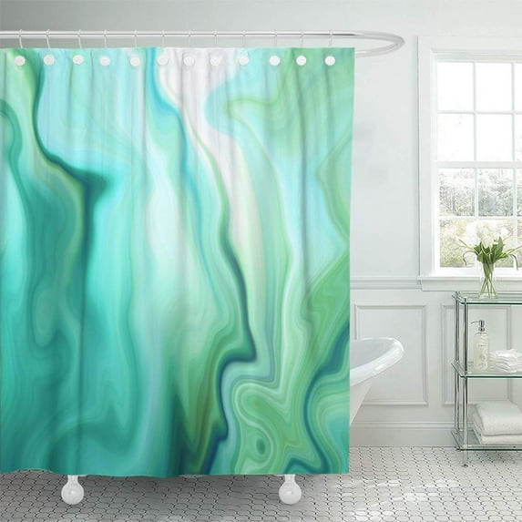 PKNMT Abstract Marbled Agate Paint Liquid Marbling Effect Creative Emerald Green Macro Waterproof Bathroom Shower Curtains Set 66x72 inch