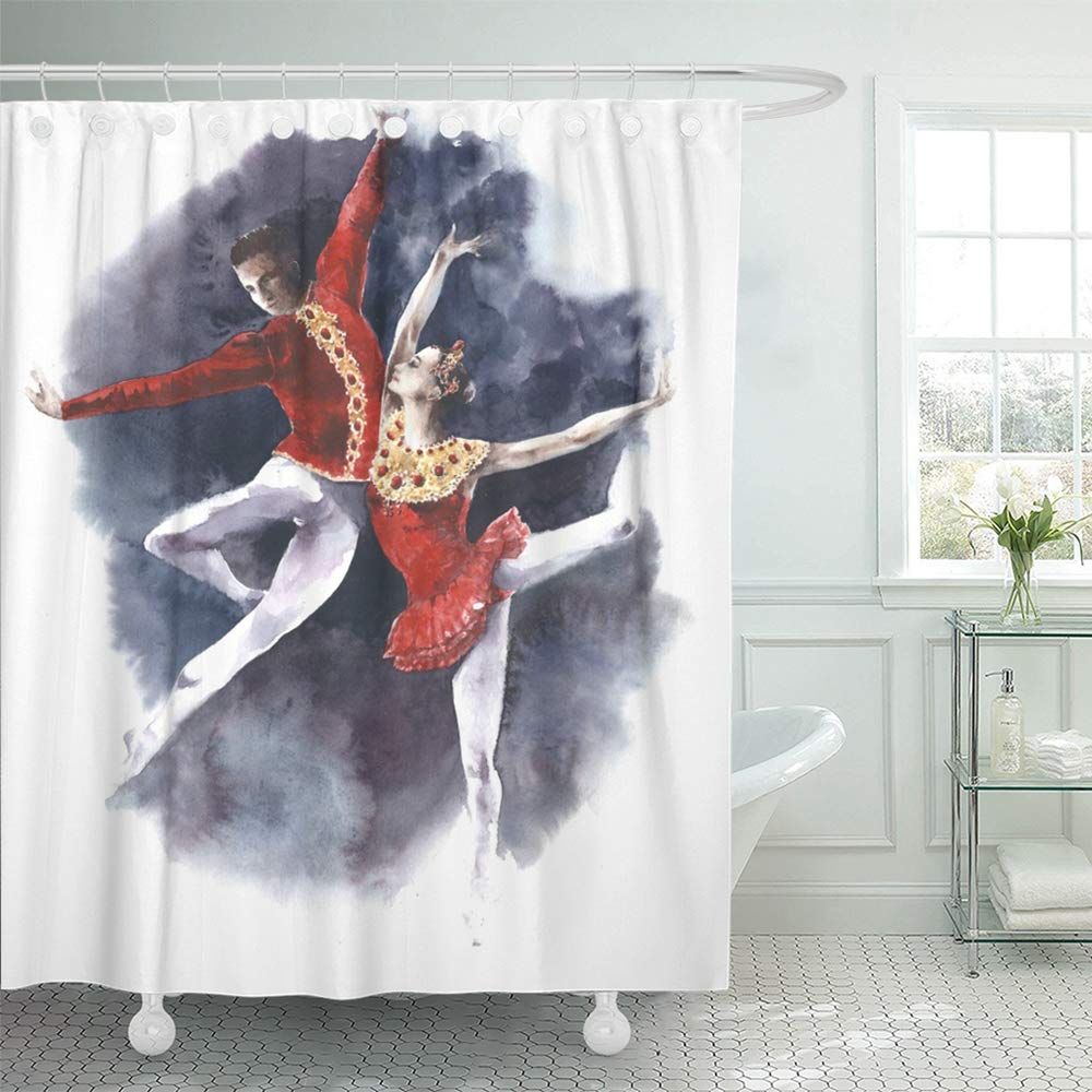 PKNMT Action Ballet Dancers Couple Dancing Expression Watercolor Painting White Bathroom Shower ...