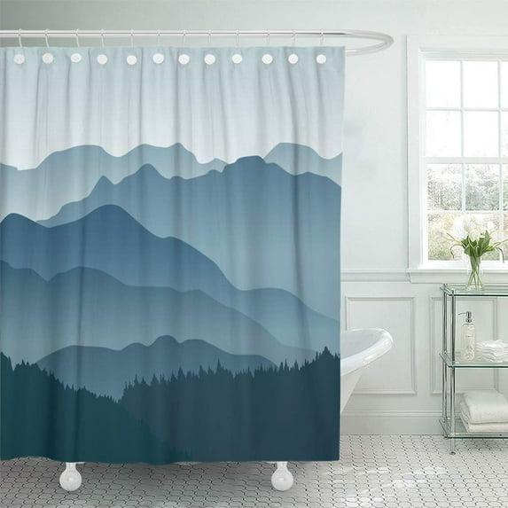 PKNMT Appalachian Blue Mountains in The Fog Layers Smoky Abstract Silhouette Tree Panorama Waterproof Bathroom Shower Curtains Set 66x72 inch