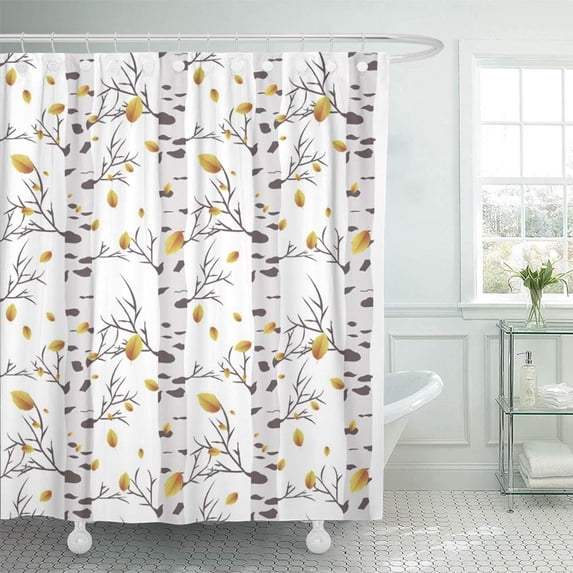 PKNMT Autumn Birch Tree Autmn Leaves Fabricdesign for Site Baby Birthday Bark Black Forest Waterproof Bathroom Shower Curtains Set 66x72 inch