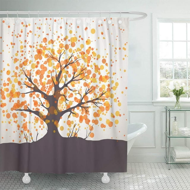 PKNMT Beige Abstract Autumn Tree Brown Big Botanical Branch Bright Cream Eco Environment Waterproof Bathroom Shower Curtains Set 66x72 inch
