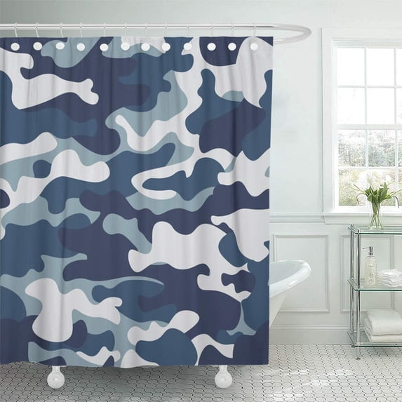 PKNMT Beige Camouflage Classic Style Masking Camo Blue Navy Cerulean Grey Colors Forest Bathroom Shower Curtain 66x72 inch