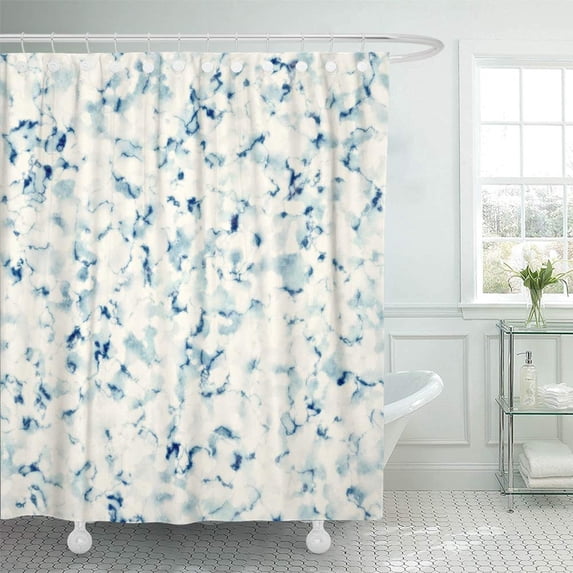 PKNMT Beige Washed Abstract Watercolor Marble Blue Chaotic Creative Distressed Drawing Ink Bathroom Shower Curtain 66x72 inch