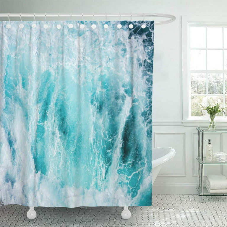PKNMT Blue Abstract with Rough Sea Foam White Aqua Clean Clear Color Fresh  Light Liquid Shower Curtain Bath Curtain 66x72 inch