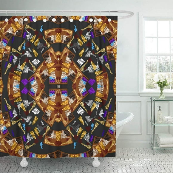 PKNMT Blue Africa Circular Pattern African Motifs Colorful Ancient Aztec Circle Shower Curtain Bath Curtain 66x72 inch