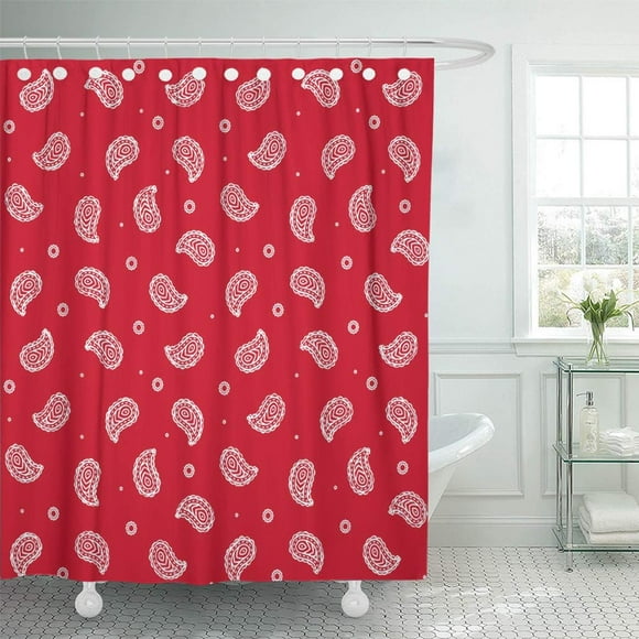PKNMT Blue Americana Red Bandana Pattern Traditional Paisley Tileable White Cowboy Western Scarf Gang Abstract Waterproof Bathroom Shower Curtains Set 66x72 inch