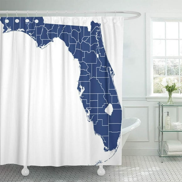 PKNMT Blue County Florida Map State North America Black Cartography Federal Geography Shower Curtain Bath Curtain 66x72 inch