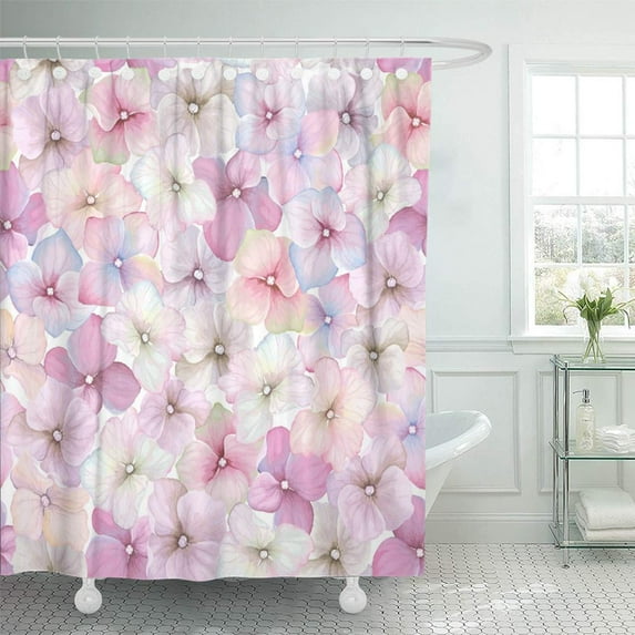 PKNMT Blue Inflorescence Hydrangea Randomly Arranged in Vintage Watercolor Style Purple Bathroom Shower Curtain 66x72 inch