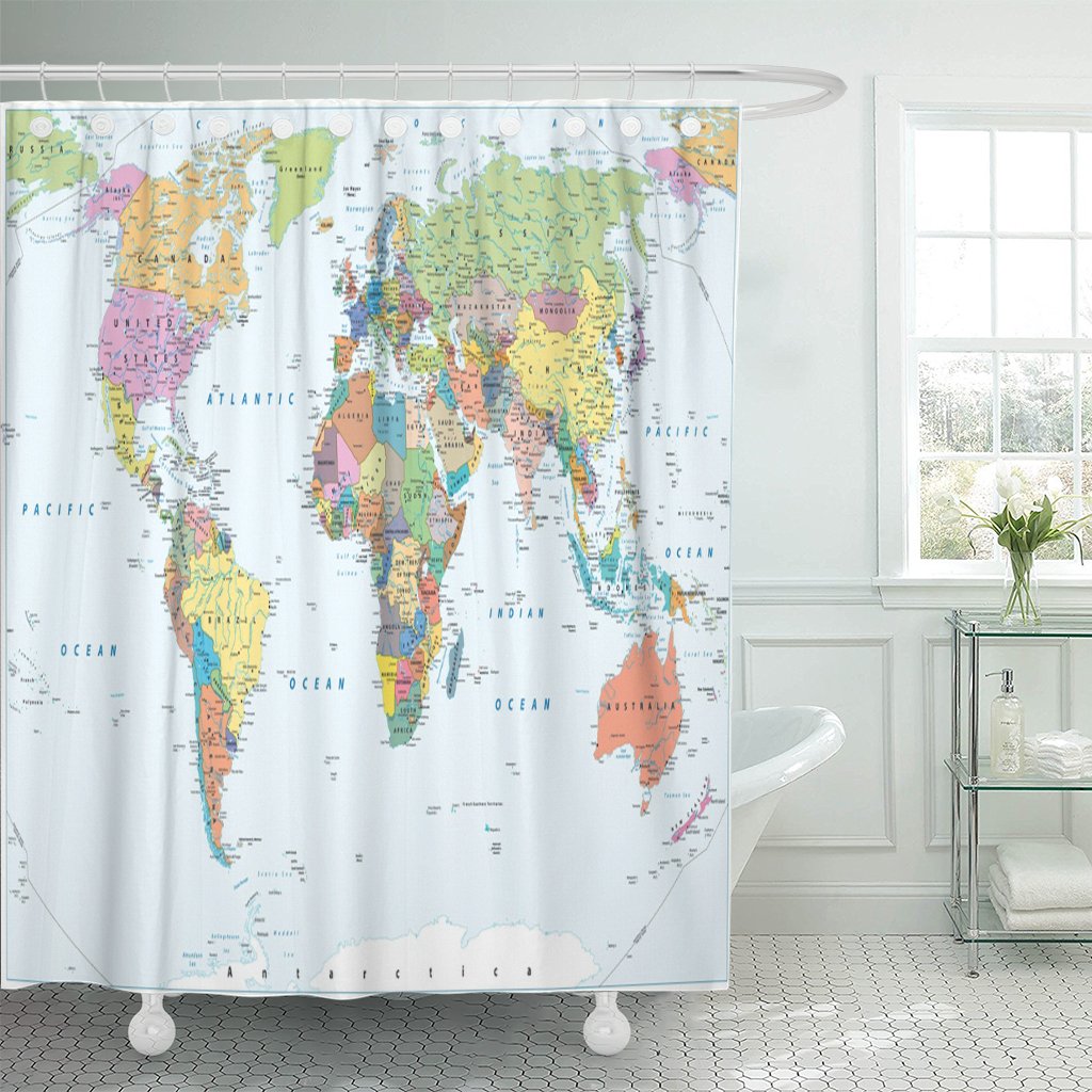 PKNMT Blue Political World Map Borders Countries and Cities Detailed ...