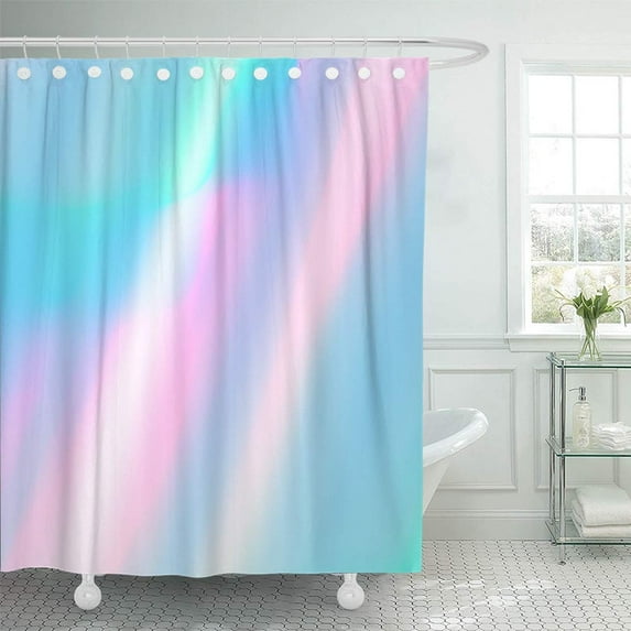 PKNMT Blue Rainbow Holographic Abstract for Your Design Purple Light Hologram Minimal Blur Waterproof Bathroom Shower Curtains Set 66x72 inch