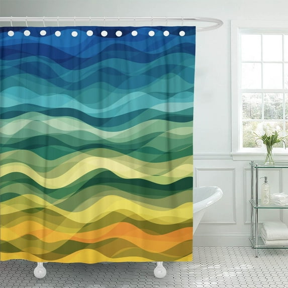 PKNMT Blue Water Abstract Creativity of Yellow and Green Waves Polyester Shower Curtain 60x72 inches