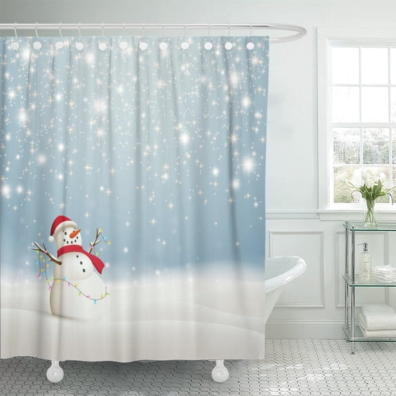 PKNMT Blue of Abstract Christmas Sparkling Stars and Snowman Red Shower Curtain 60x72 inches