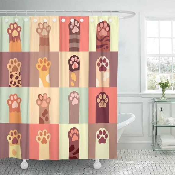 PKNMT Cat Cat's Paw Flat in Animal Footprint Hand Kitty Group Simple Trail Bathroom Shower Curtain 66x72 inch