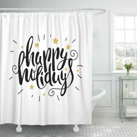 PKNMT Christmas Hand Drawn Happy Holidays Lettering Text Abstract Calligraphy Celebrate Shower Curtain Bath Curtain 66x72 inch