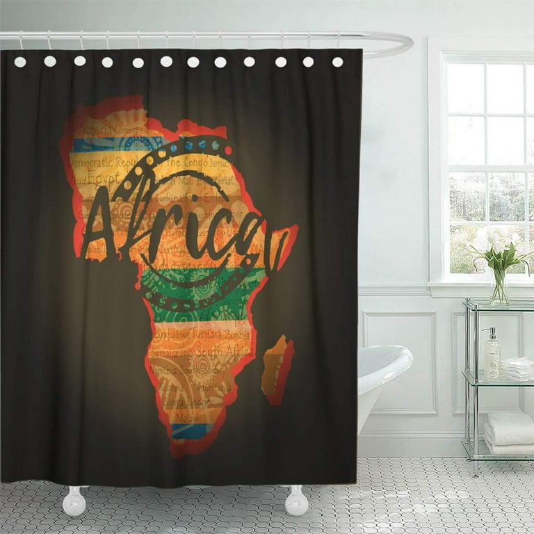 Pknmt Colorful African Continent With Ethnical Patterns In Traditional Colors Green Bathroom Shower Curtains 60x72 Inch Com