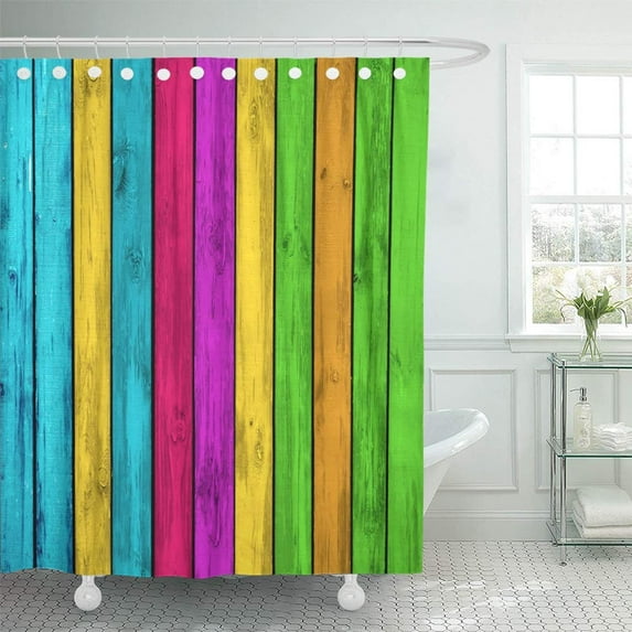 PKNMT Colorful Color Vibrant Wood Panel Party Board Bright Carpentry Celebration Cheerful Waterproof Bathroom Shower Curtains Set 66x72 inch