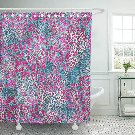 PKNMT Colorful Leopard Blue and Pink Animal Mix Skin Zebra Snake Tiger Panther Nature Leo Shower Curtain Bath Curtain 66x72 inch