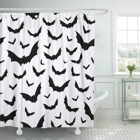 PKNMT Colorful Silhouette Hallowen Pattern of Flying Bats Ready for Design Spooky Abstract Waterproof Bathroom Shower Curtains Set 66x72 inch