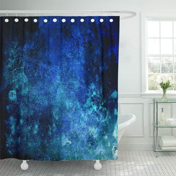 PKNMT Deep Blue Abstract Grunge Watercolor Black Sea Vintage Water Antique Artistic Shower Curtain Bath Curtain 66x72 inch