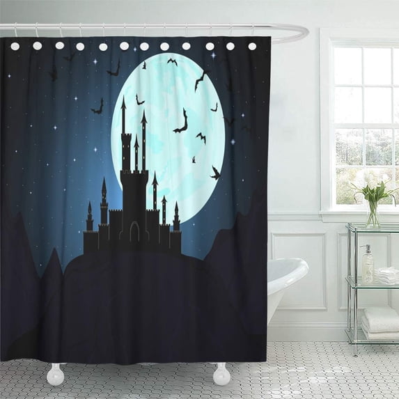 PKNMT Dracula Halloween Dracula's Castle Moon Dungeon Transylvania Vampire Mystical Night Waterproof Bathroom Shower Curtains Set 66x72 inch
