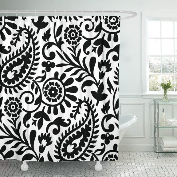 PKNMT Floral Paisley Black and White Pattern Abstract Beautiful Beauty Polyester Shower Curtain 60x72 inches