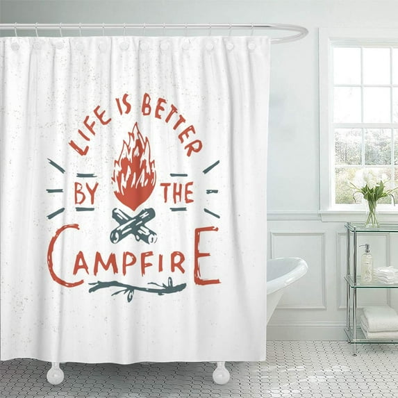 PKNMT Forest Life Is Better the Campfire Vintage Hand Lettering Emblem Rustic Woodcut Bathroom Shower Curtain 66x72 inch