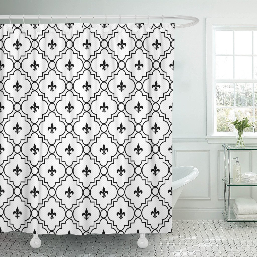 PKNMT French White and Black Fleur De Lis Pattern That Polyester Shower