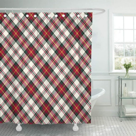 PKNMT Green British Christmas Plaid Red Checkered Flannel Holiday Material Pajamas Retro Shower Curtain Bath Curtain 66x72 inch