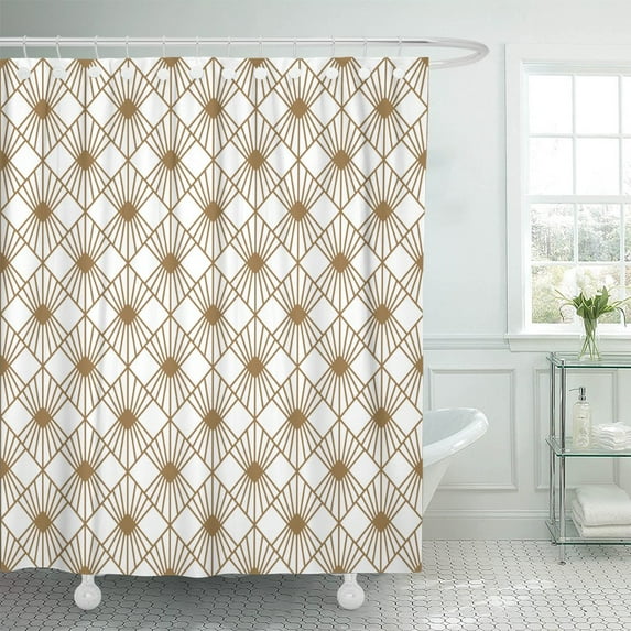 PKNMT Green Pattern Artdeco Vintage Abstract Classy Clip Polyester Shower Curtain 60x72 inches