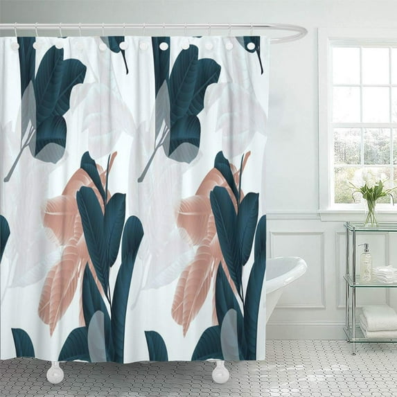 PKNMT Greenery Dark Green Brown and White Guava Leaf on Sprig Grey Jungle Tropical Botany Shower Curtain Bath Curtain 66x72 inch