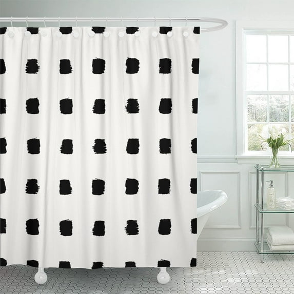 PKNMT Hand Pattern Shaped Brush Strokes in Black and Cream Polyester Shower Curtain 60x72 inches