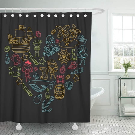 PKNMT Heart Shape Children Playing Pirates Boys and Girls Kindergarten School Bathroom Shower Curtains 60x72 inch