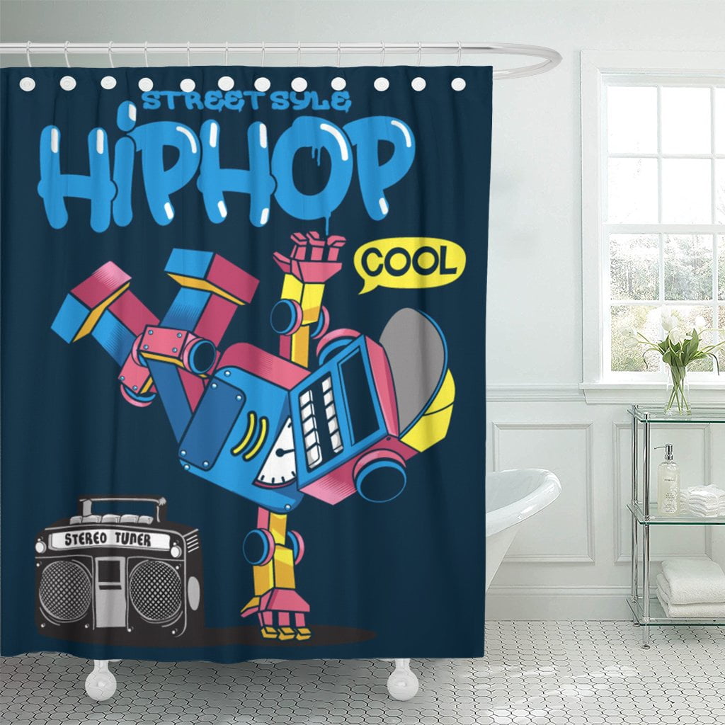 PKNMT Hiphop Cool Retro Robot Doing Hip Hop Dance Rap Shower Curtain