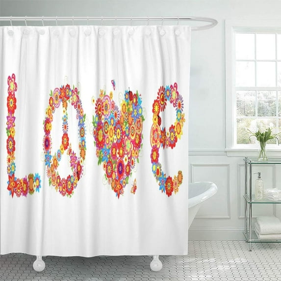 PKNMT Love Hippie with Colorful Flowers Peace Happiness Summer 1970S 60S 70S Alphabet Bathroom Shower Curtains 60x72 inch