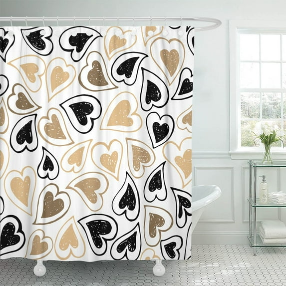 PKNMT Love Pattern Hearts Gold and Black for Wedding Valentines Polyester Shower Curtain 60x72 inches