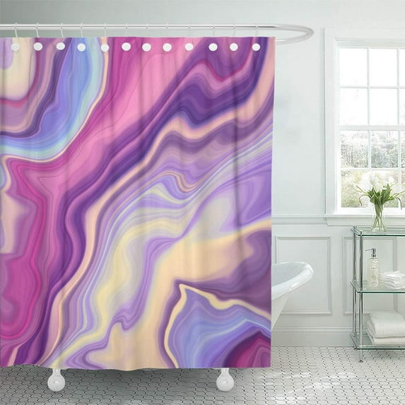 PKNMT Marble Abstract Marbled Liquid Paint Marbling Effect Macro Lines Pink Purple Acid Shower Curtain Bath Curtain 66x72 inch